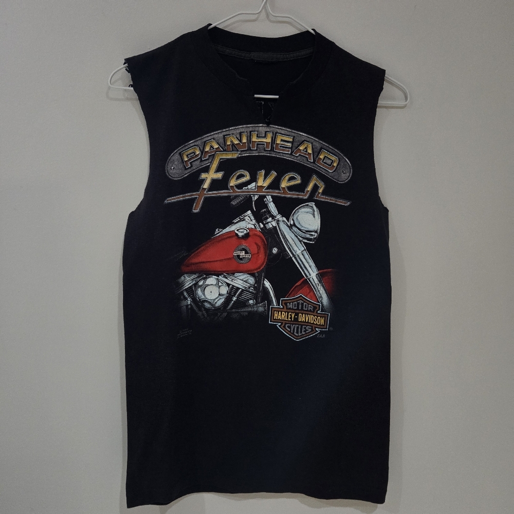 Vintage 80s 1986 Harley Davidson Motorcycle PanHead Fever 3D Emblem Tank Top